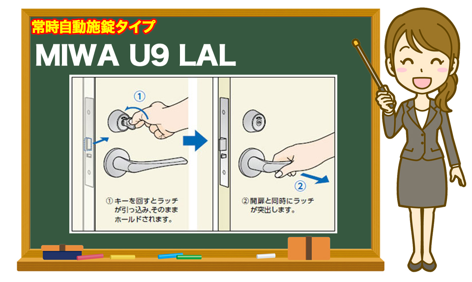 【錠前交換】リフォームに伴い、自動施錠型「ミワ製（MIWA製）U9LAL」へ交換